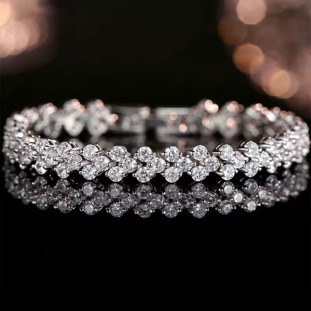 14k White Gold over Silver White Sapphire Diamond Bracelet! - Picture 2 of 5